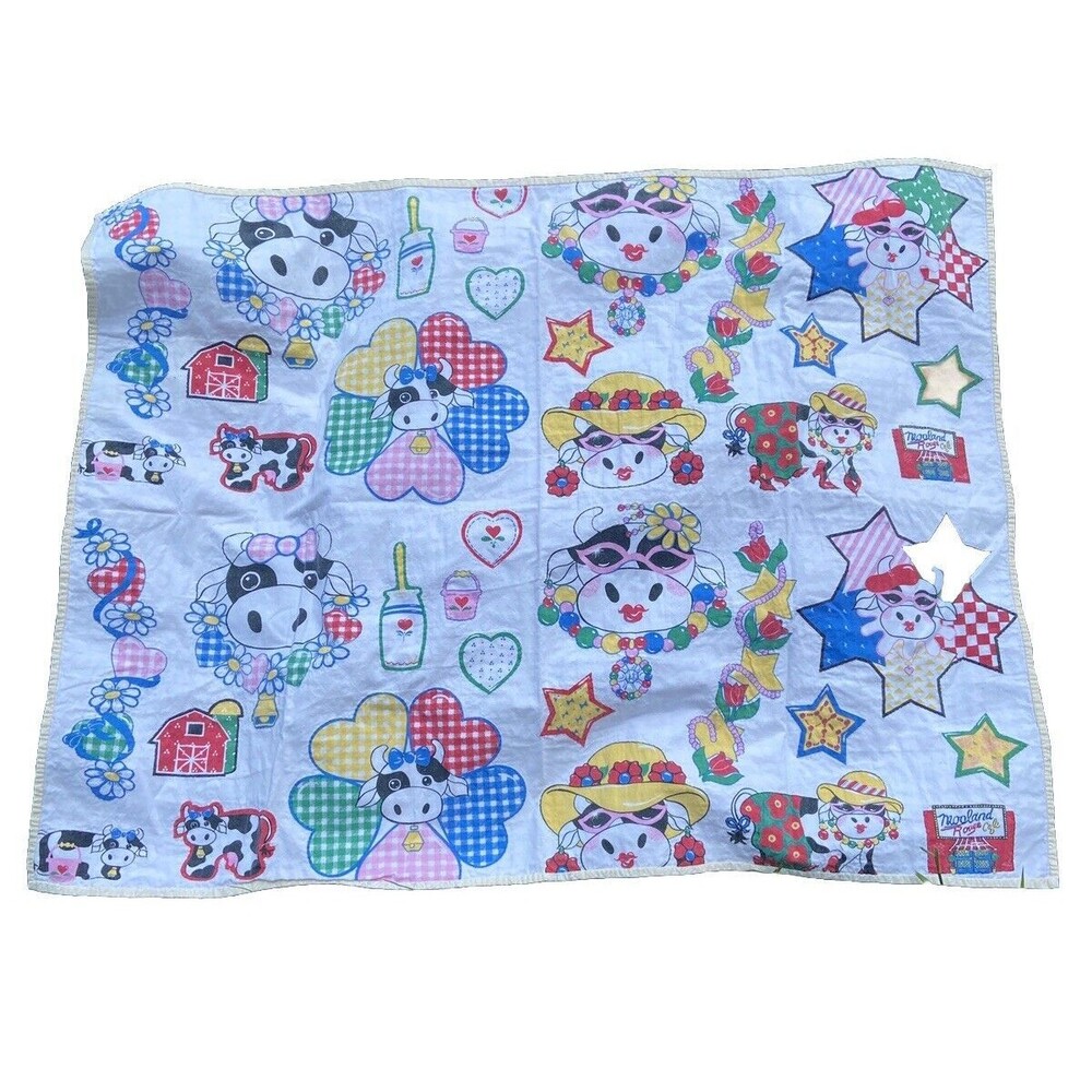 Vintage Baby Blanket Play Mat Cotton Cute Holstein Cow Print Dairy Barn  32 x 42